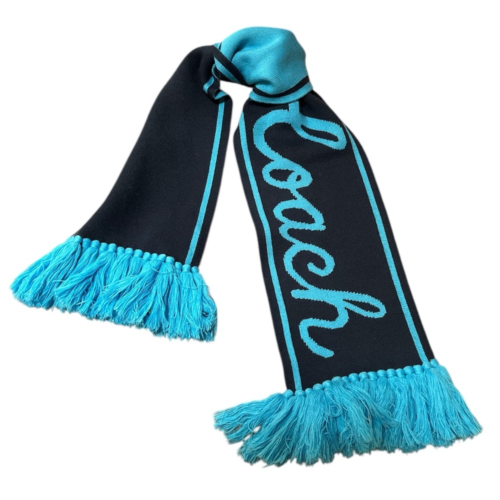 NWT COACH WOOL BLEND VARSITY LOGO KNIT SCARF IN DEEP BLUE - Picture 1 of 4